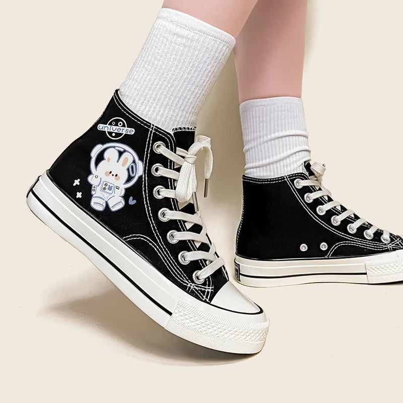 Y2K Aesthetic Astronaut Rabbit Lace-Up Canvas Shoes for Cute and Comfy Outfits