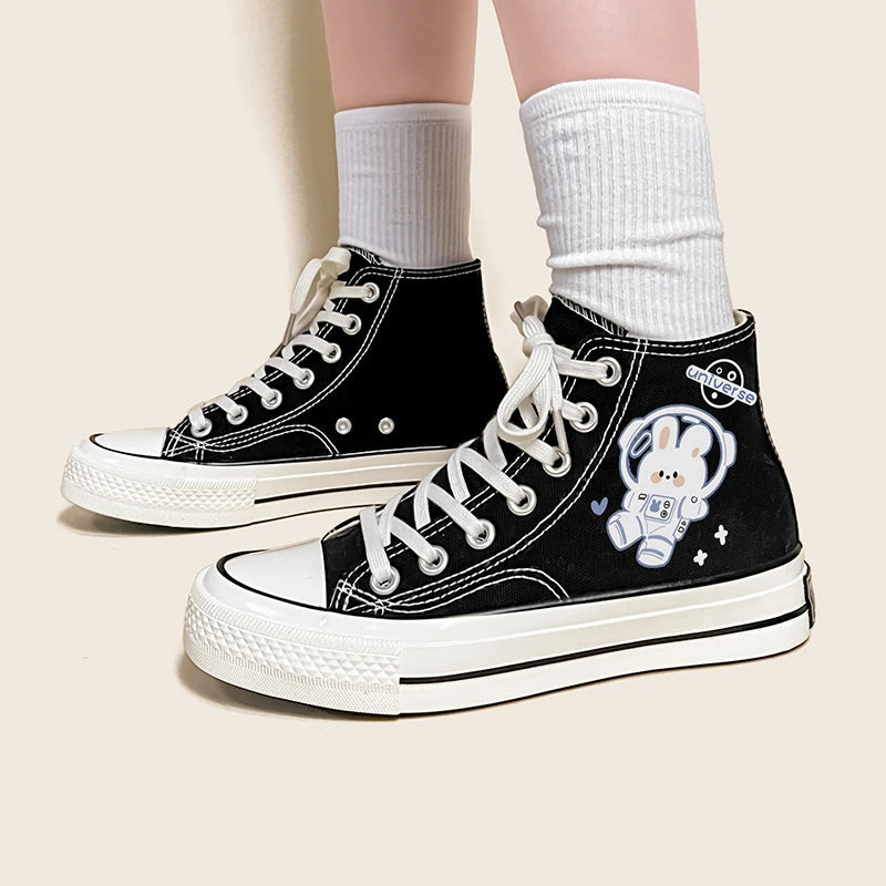 Y2K Aesthetic Astronaut Rabbit Lace-Up Canvas Shoes for Cute and Comfy Outfits