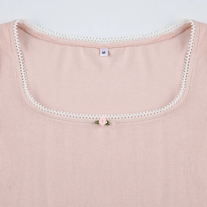 Y2K Aesthetic Baby Rose Pink Cute Crop Top for Trendy Outfits and Comfy Style