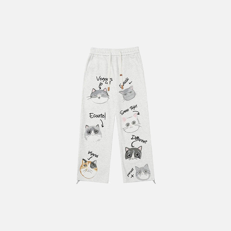 Y2K Aesthetic Baggy Cat Printed Pants for Trendy Coquette and Grunge Outfits