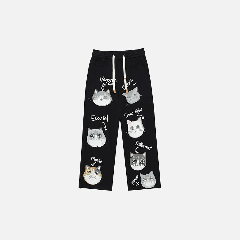 Y2K Aesthetic Baggy Cat Printed Pants for Trendy Coquette and Grunge Outfits