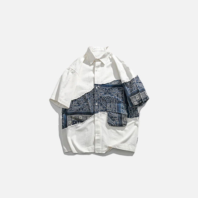 Y2K Aesthetic Bandana Patchwork Shirt - Trendy Grunge Style for Unique Outfits