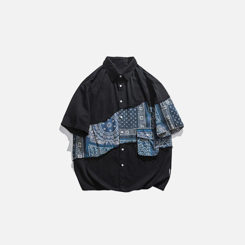 Y2K Aesthetic Bandana Patchwork Shirt - Trendy Grunge Style for Unique Outfits