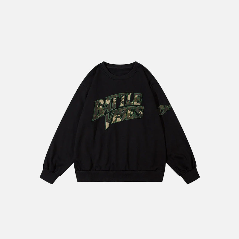 Y2K Aesthetic Battle Vibes Camo Sweatshirt - Comfy Grunge Style for Trendy Outfits