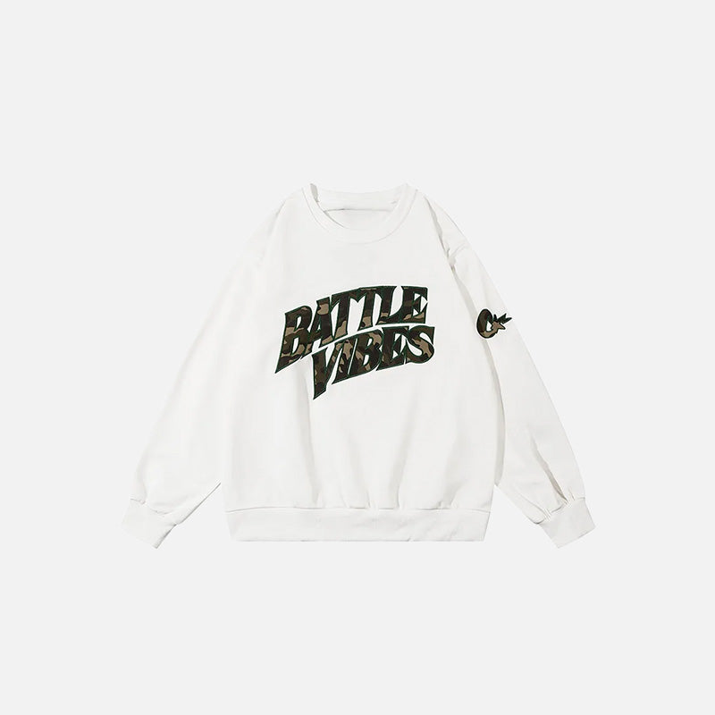 Y2K Aesthetic Battle Vibes Camo Sweatshirt - Comfy Grunge Style for Trendy Outfits