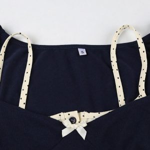 Y2K Aesthetic Blue Polka Dot Trim Crop Top - Cute and Comfy for Trendy Outfits