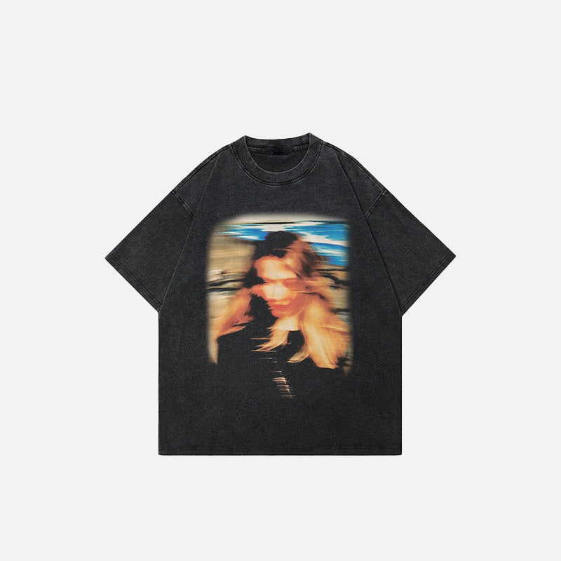 Y2K Aesthetic Blurring Girl Print T-Shirt - Trendy Cute Top for Unique Style