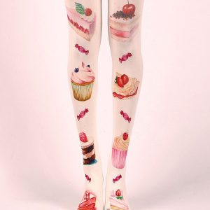 Y2K Aesthetic Cake Print Tights for Cute Outfits and Playful Fashion Statements