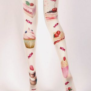 Y2K Aesthetic Cake Print Tights for Cute Outfits and Playful Fashion Statements