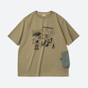 Y2K Aesthetic Camping Pocket Tee - Cute Graphic Top for Outdoor Adventures