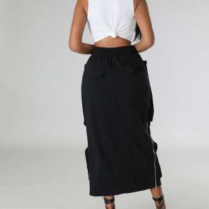 Y2K Aesthetic Cargo Pocket Zipper Skirt - Trendy Grunge Style for Effortless Outfits