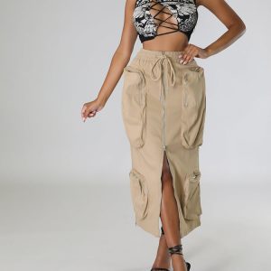 Y2K Aesthetic Cargo Pocket Zipper Skirt - Trendy Grunge Style for Effortless Outfits