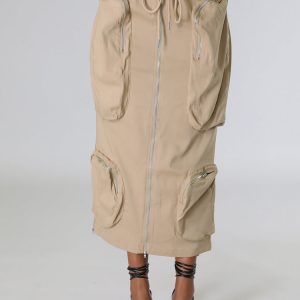 Y2K Aesthetic Cargo Pocket Zipper Skirt - Trendy Grunge Style for Effortless Outfits