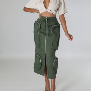 Y2K Aesthetic Cargo Pocket Zipper Skirt - Trendy Grunge Style for Effortless Outfits