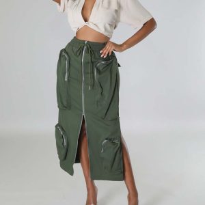 Y2K Aesthetic Cargo Pocket Zipper Skirt - Trendy Grunge Style for Effortless Outfits