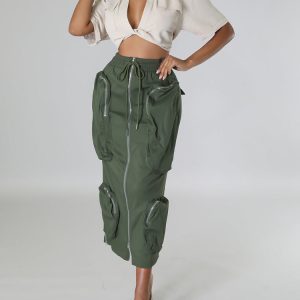 Y2K Aesthetic Cargo Pocket Zipper Skirt - Trendy Grunge Style for Effortless Outfits