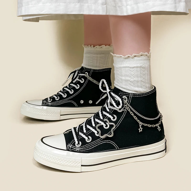 Y2K Aesthetic Chain with Stars Canvas Shoes for Trendy Coquette and Grunge Outfits