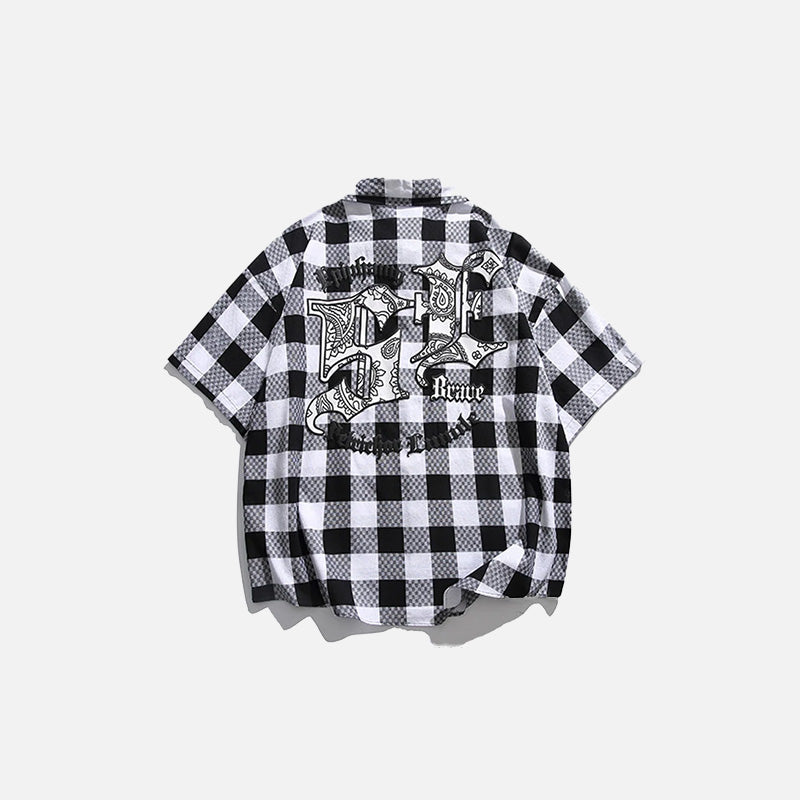 Y2K Aesthetic Chess Plaid Embroidery Shirt - Trendy Coquette Style Top