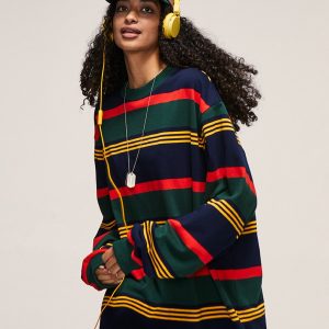 Y2K Aesthetic Contrast Striped Loose Long-Sleeved T-Shirt for Trendy Outfits