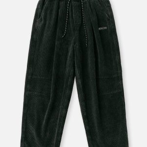 Y2K Aesthetic Corduroy Black Pants for Grunge Style and Coquette Outfits