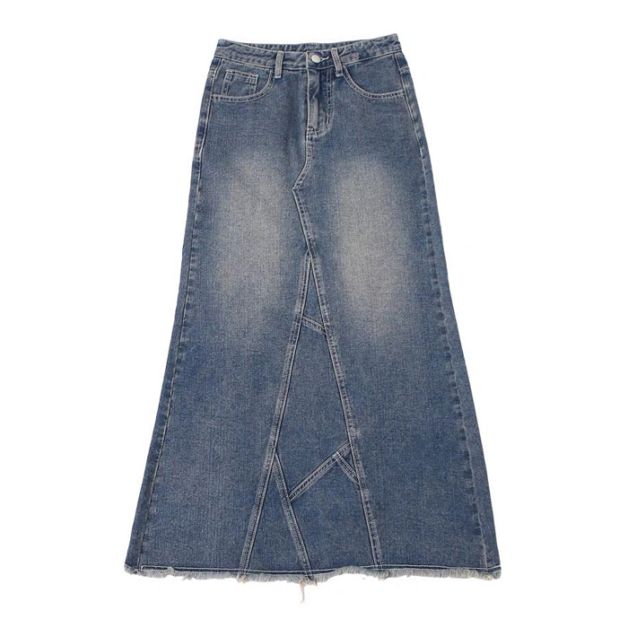 Y2K Aesthetic Denim Long Skirt - Vintage-Inspired Cargo Skirt for Trendy Outfits