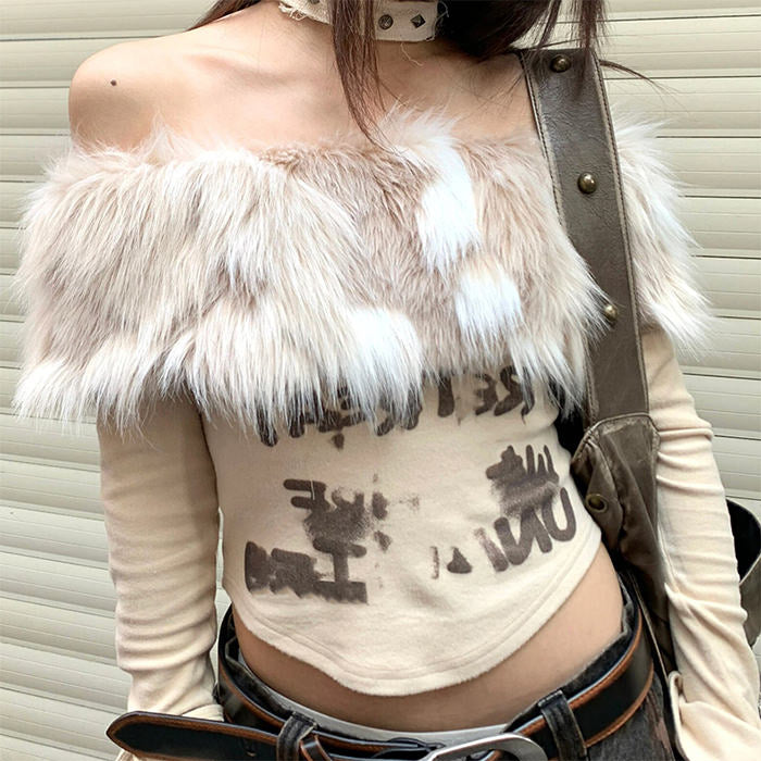 Y2K Aesthetic Faux Fur Crop Top for Trendy Coquette and Grunge Outfits