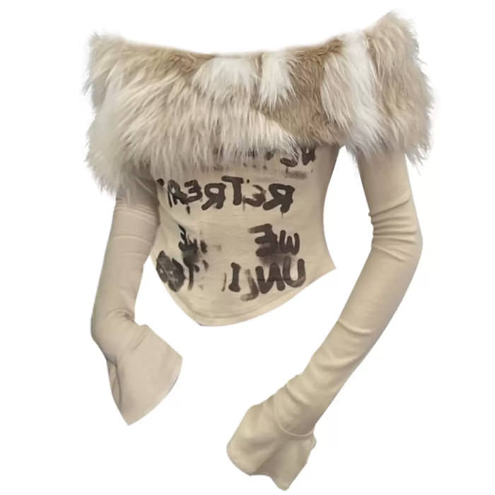 Y2K Aesthetic Faux Fur Crop Top for Trendy Coquette and Grunge Outfits