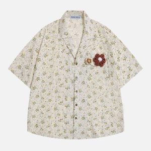 Y2K Aesthetic Flower Chain Short Sleeve Shirt - Cute Top for Coquette and Grunge Styles