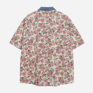 Y2K Aesthetic Flower Corduroy Short Sleeve Shirt for Cute and Comfy Outfits