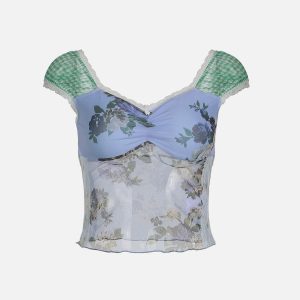 Y2K Aesthetic Flower Plaid Patchwork Tank Top - Cute and Trendy Summer Style