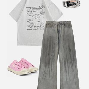 Y2K Aesthetic Foot Print Tee - Trendy Grunge Style Top for Unique Outfits