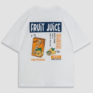 Y2K Aesthetic Fruit Juice Print Tee - Cute Graphic Top for Trendy Outfits