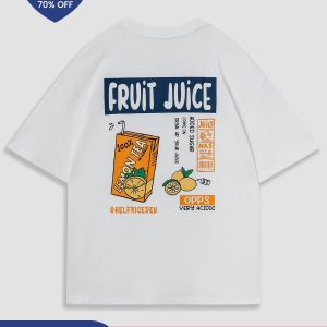 Y2K Aesthetic Fruit Juice Print Tee - Cute Graphic Top for Trendy Outfits