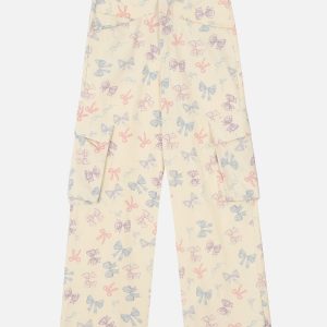 Y2K Aesthetic Full Print Bow Pants - Cute and Comfy for Trendy Outfits