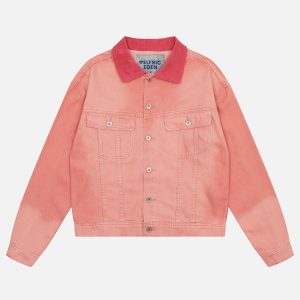 Y2K Aesthetic Gradient Crop Denim Jacket for Trendy Outfits and Stylish Layering