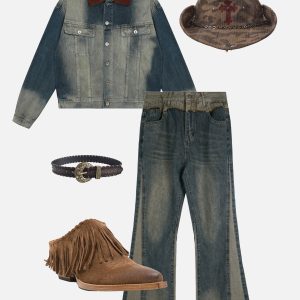 Y2K Aesthetic Gradient Crop Denim Jacket for Trendy Outfits and Stylish Layering