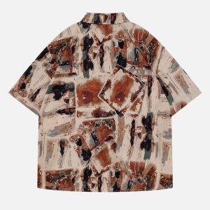 Y2K Aesthetic Graffiti Oil Painting Short Sleeve Shirt for Trendy Outfits