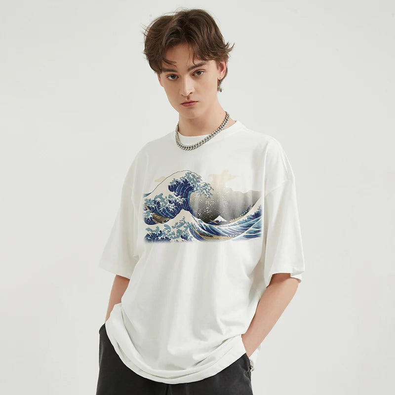 Y2K Aesthetic Great Wave Graphic T-Shirt - Vintage Style Cute Top for Trendy Outfits