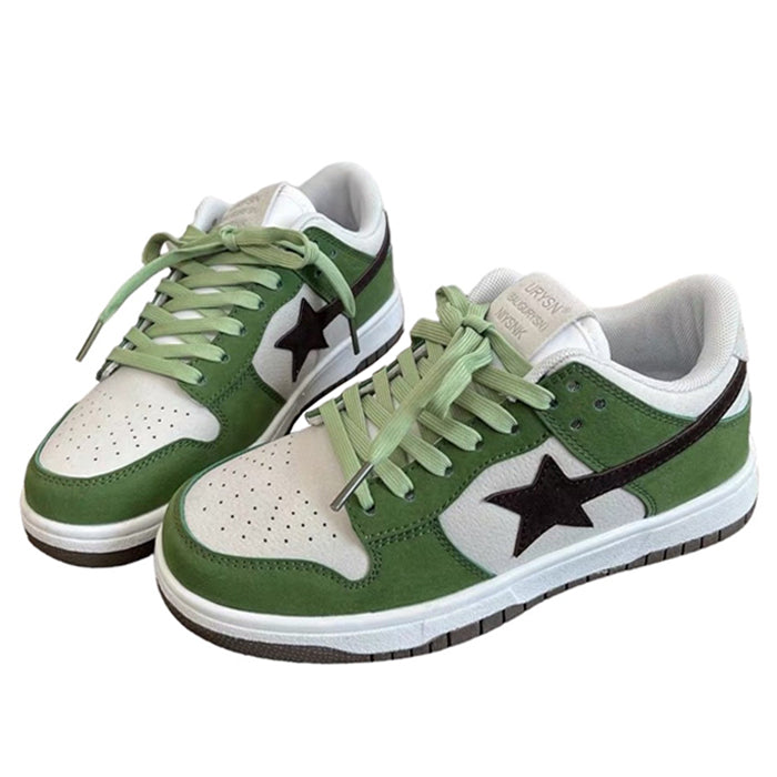 Y2K Aesthetic Green & Black Star Sneakers for Trendy Grunge and Coquette Styles