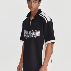 Y2K Aesthetic Half Zipper Graphic Tee for Trendy Outfits and Comfy Style