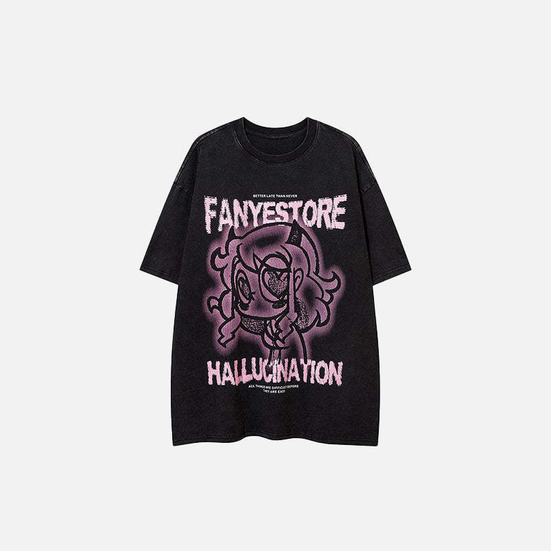 Y2K Aesthetic Hallucination Anime Girl T-Shirt - Cute Graphic Tee for Trendy Outfits