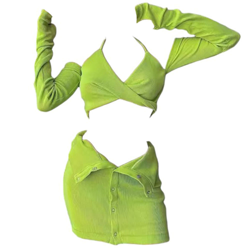 Y2K Aesthetic Halter Top, Gloves & Cargo Skirt Set for Trendy Outfits