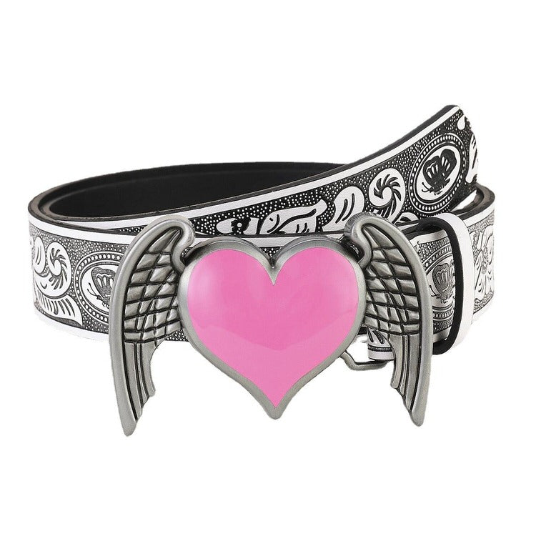 Y2K Aesthetic Heart Belt with Angel Wings for Trendy Coquette and Grunge Outfits