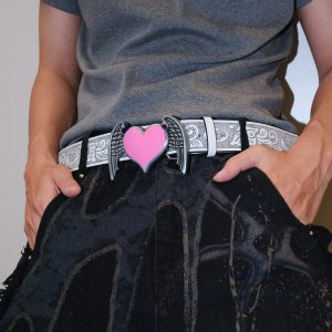 Y2K Aesthetic Heart Belt with Angel Wings for Trendy Coquette and Grunge Outfits