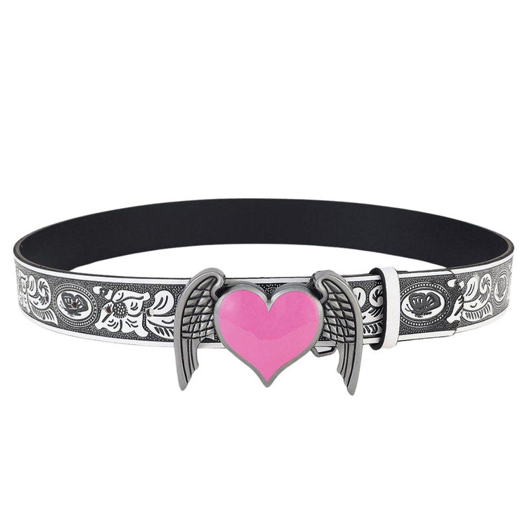 Y2K Aesthetic Heart Belt with Angel Wings for Trendy Coquette and Grunge Outfits