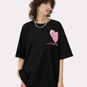 Y2K Aesthetic Heart Foam Printing Tee - Cute Graphic Top for Coquette and Grunge Styles