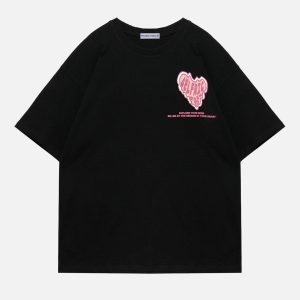 Y2K Aesthetic Heart Foam Printing Tee - Cute Graphic Top for Coquette and Grunge Styles