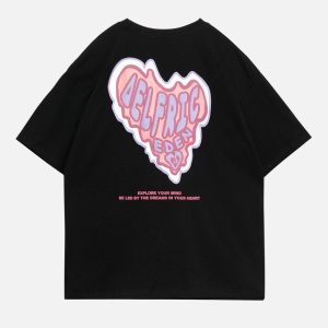 Y2K Aesthetic Heart Foam Printing Tee - Cute Graphic Top for Coquette and Grunge Styles