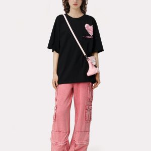 Y2K Aesthetic Heart Foam Printing Tee - Cute Graphic Top for Coquette and Grunge Styles