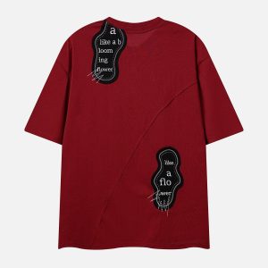 Y2K Aesthetic Irregular Embroidery Tee - Trendy Grunge Style Top for Unique Outfits